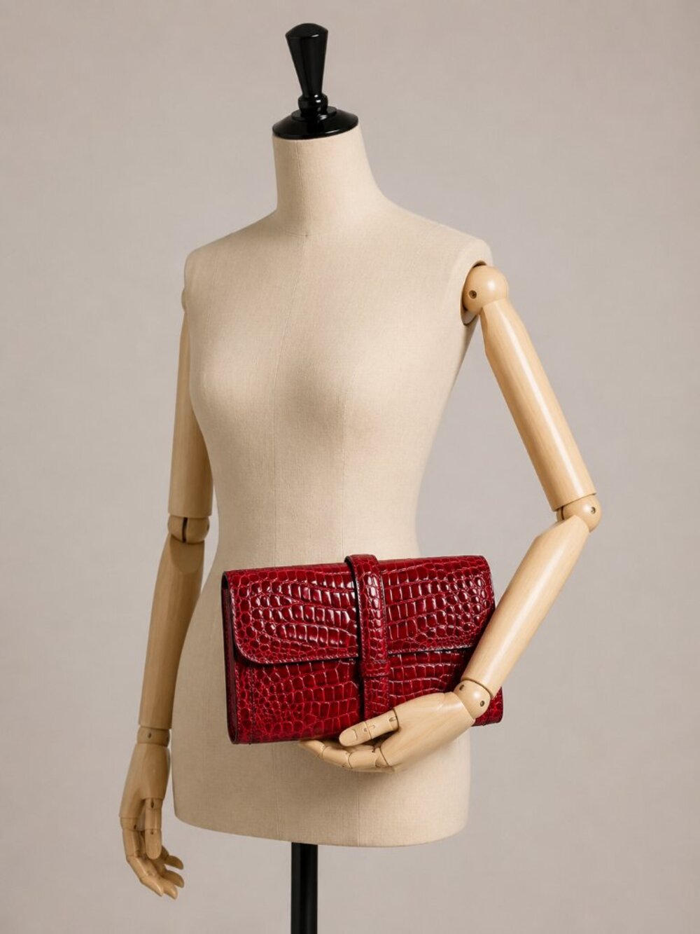 The Perfect Bag Company Italy Red Crocodile Leather Clutch Envelope Bag